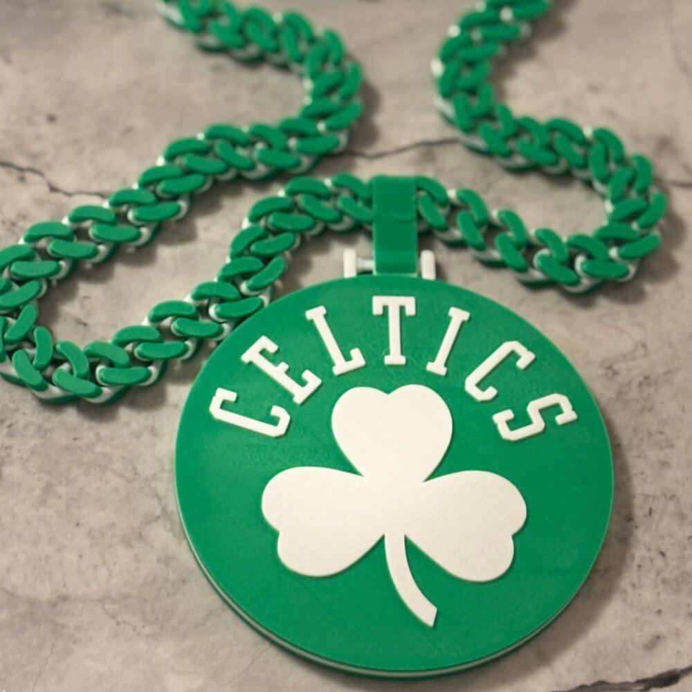 Boston Celtics Inspired 3D Printed Chain – Statement Fan Necklace ☘️